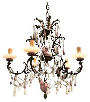 Agate Stone and Crystal Beaded Chandelier, 1940s