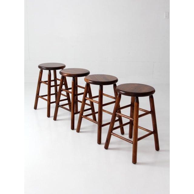 Mid 20th Century Vintage Wood Farmhouse Stools Set of 4 For Sale - Image 5 of 14
