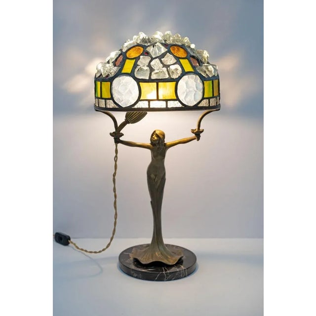 Art Nouveau French Table Lamp in the style of Tiffany, 1930s For Sale - Image 4 of 10