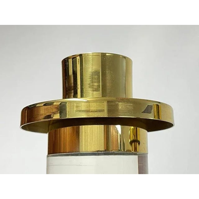 Metal Pair of Lucite and Brass Column Candle Holders in the Style of Karl Springer For Sale - Image 7 of 12