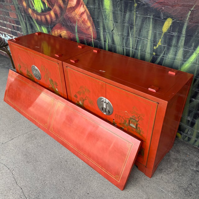 Mid 20th Century Baker Chinoiserie Mid Century Red Lacquer Buffet For Sale - Image 5 of 12