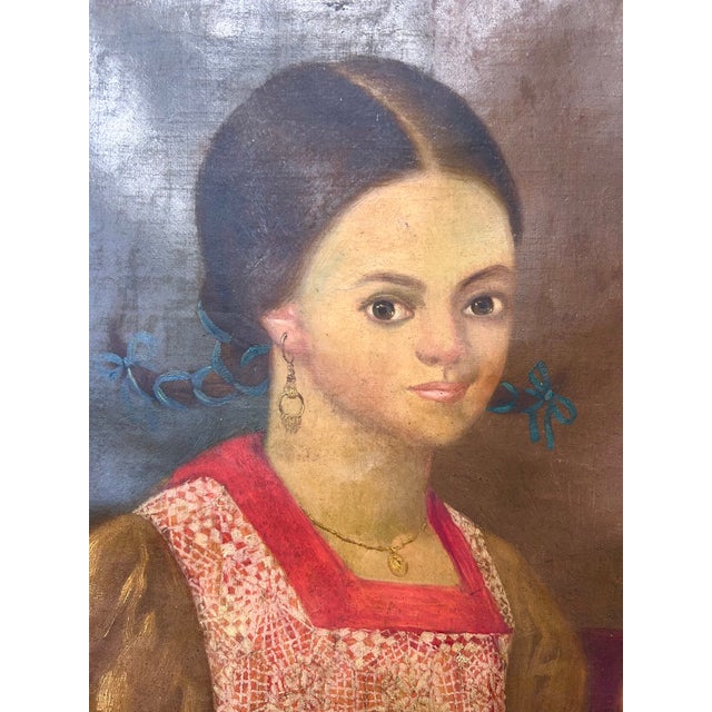 Horacio R. Rocha Painting of Girl With Cat 1940's For Sale - Image 10 of 14