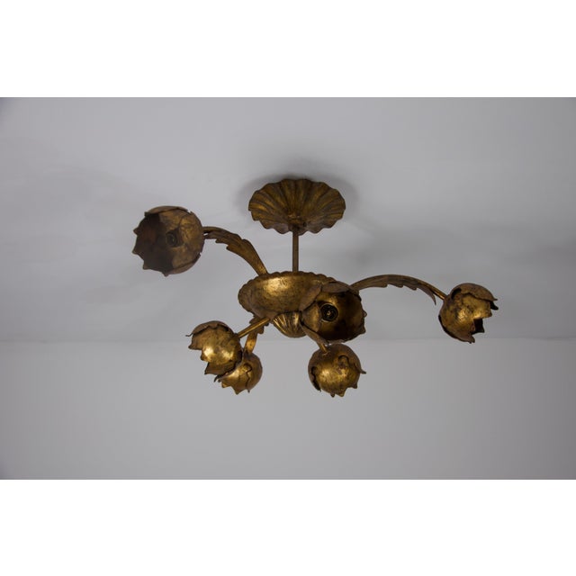 1970s Large Golden Florentine Flower Shape Ceiling Lamp, Italy, 1970s For Sale - Image 5 of 10