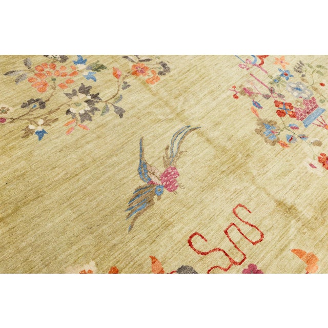 Sage Green Modern Chinese Style Wool Area Rug – Hand-Knotted Chinoiserie Floral For Sale - Image 10 of 11