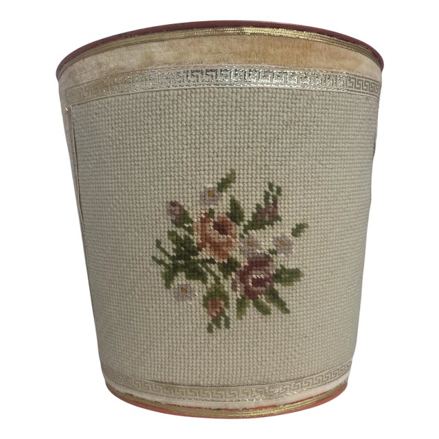 Early 20th Century Vintage Needle Point Waste Bin For Sale