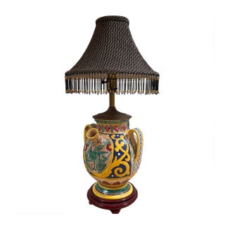 Italian Majolica Pottery Table Lamp For Sale