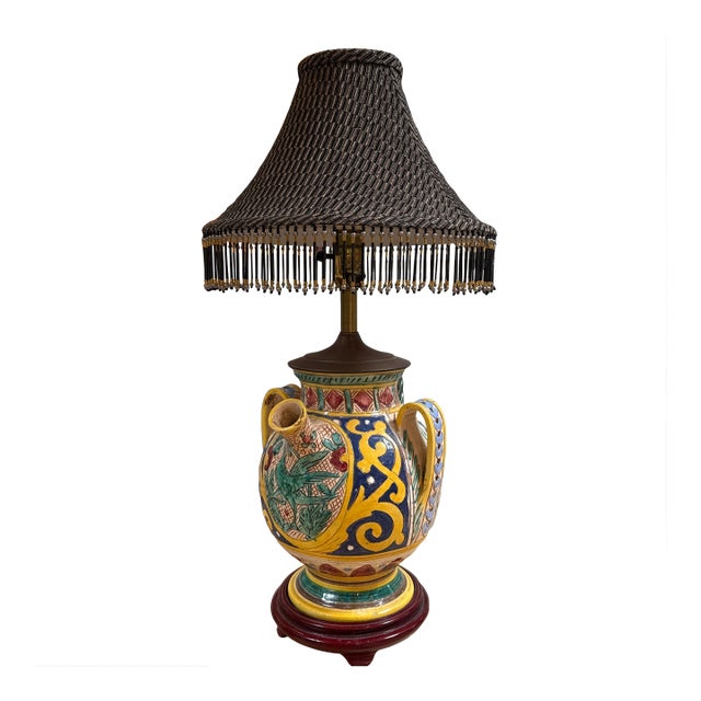 Italian Majolica Pottery Table Lamp For Sale