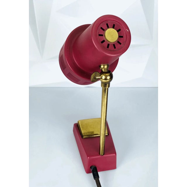 Mid-Century Modern Table Lamp with Red Shade and Brass Base, 1960s For Sale - Image 4 of 5