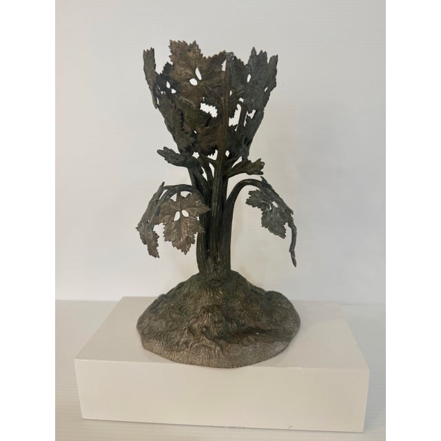 Metal Vintage Art Nouveau Style Grapevine Cast Metal Sculptural Jardinere 8” Tall X 5” Diameter For Sale - Image 7 of 11