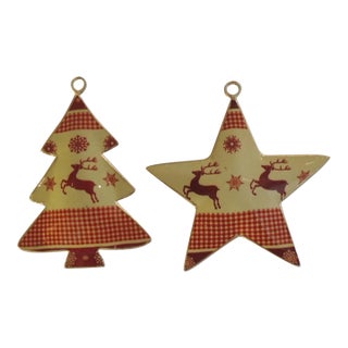 Vintage Country Style Enameled Christmas Tree Ornaments - Set of 2 For Sale