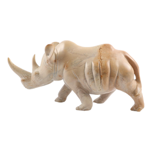 Hand-Carved Stone Rhino Sculpture – Heavy Decorative Animal Figure, Natural Veining