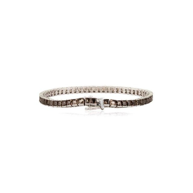 Not Yet Made - Made To Order 10.14 Carat Princess Cut Smoky Topaz Silver Tennis Bracelet for Unisex For Sale - Image 5 of 12