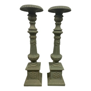 Monumental 41” Cast Iron Neoclassical Pricket Floor Candlesticks - A Pair For Sale