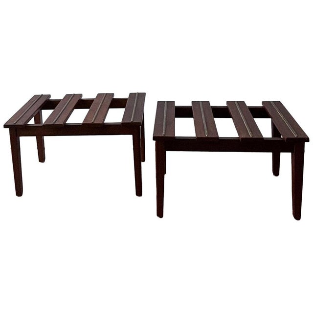 Wood Vintage French Brass Bound Luggage Racks, 1940s, Set of 2 For Sale - Image 7 of 7
