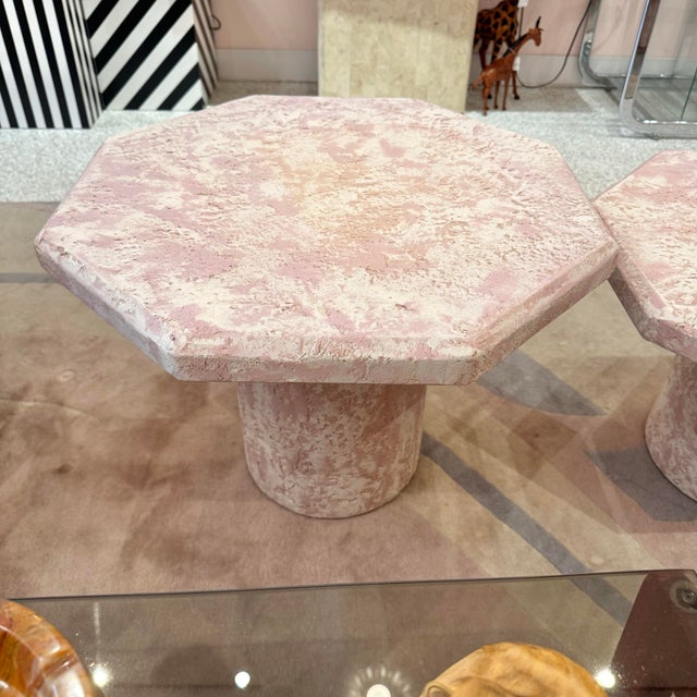 Vintage Set of 3 Pale Pink Octagonal Faux Stone Nesting Tables For Sale - Image 9 of 12