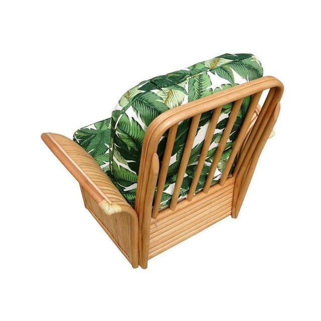 1980s 1980s Restored Rattan Fan Arm Lounge Chair With Ottoman Set For Sale - Image 5 of 9