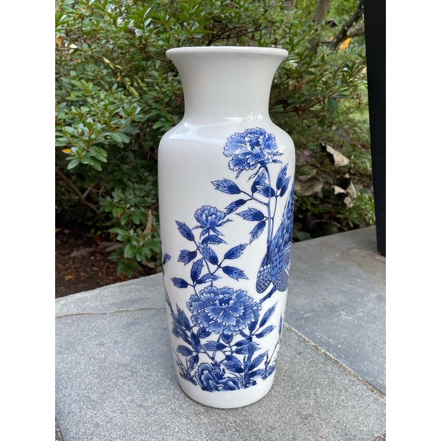 Japanese Vintage Asian Blue & White Porcelain Vase - 14” Tall For Sale - Image 3 of 7