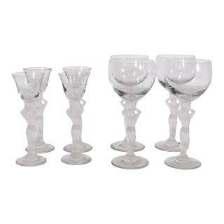 1970s Art Deco Venus Bacchante Stemware Glasses by Bayel - Set of Eight For Sale