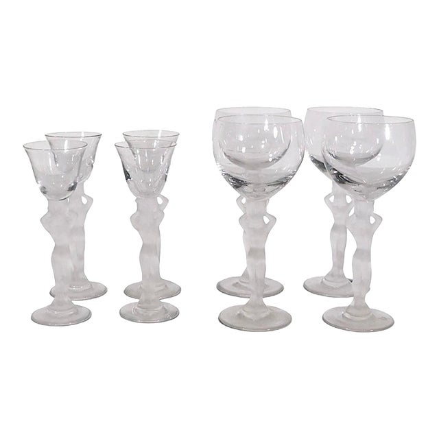 1970s Art Deco Venus Bacchante Stemware Glasses by Bayel - Set of Eight For Sale