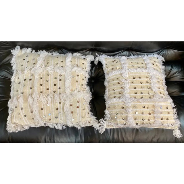 Boho Chic Moroccan Wool White Wedding Pillow, a Pair For Sale - Image 4 of 7