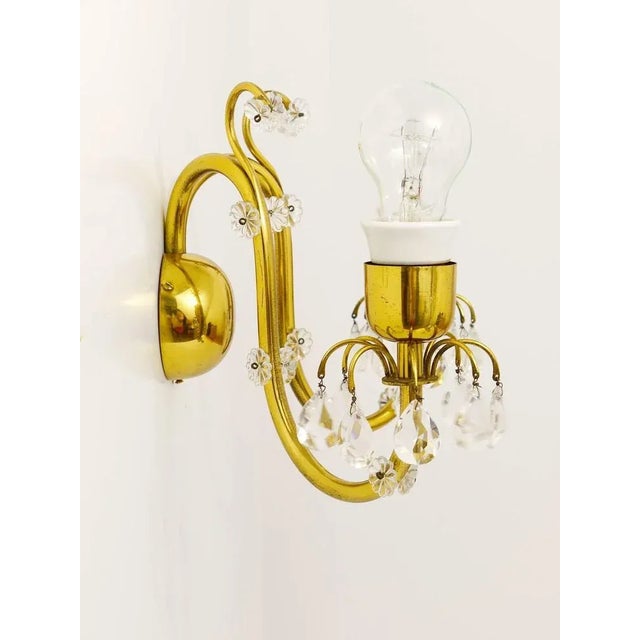 Metal Large Viennese Brass & Crystal Wall Light by Lobmeyr, Austria, 1950s For Sale - Image 7 of 11