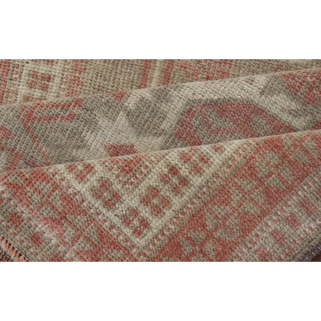 Red Vintage Turkish Oushak Rug With Geometric Design in Soft Red, and Light Green 2'6"x3'10" For Sale - Image 8 of 9