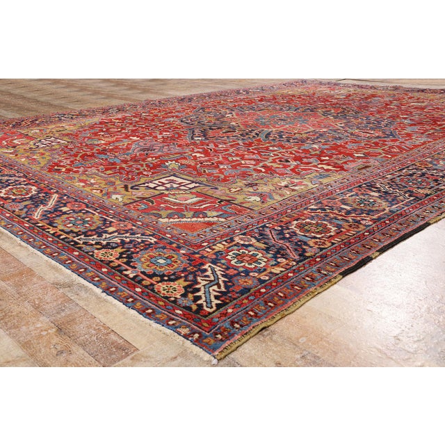 Red Late 19th Century Persian Heriz Rug, 10'00 X 13'10 For Sale - Image 8 of 10