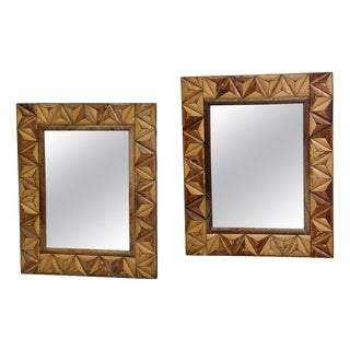 Art Deco Bamboo Inlaid Mirrors, 1930, Set of 2 For Sale