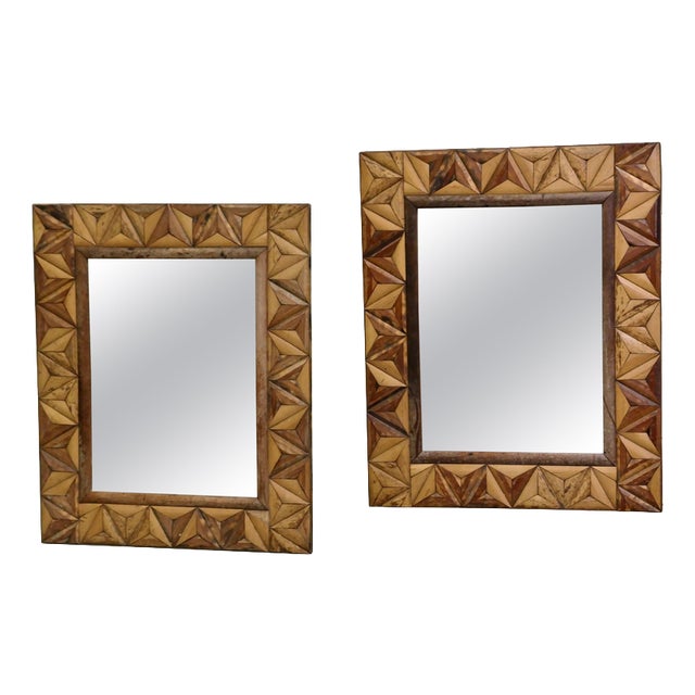 Art Deco Bamboo Inlaid Mirrors, 1930, Set of 2 For Sale