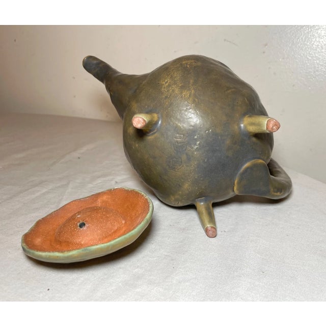 Antique Signed Japanese 3 Piece Studio Green Pottery Teapot Set Sugar Creamer For Sale - Image 16 of 18