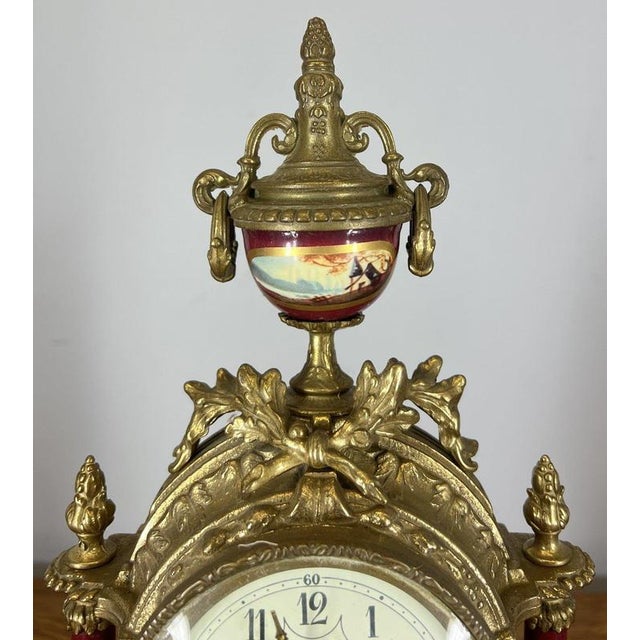 Lancini Imperial Ormolu Porcelain Gilt Brass Mantle Clock Garniture, Set of 3 For Sale - Image 4 of 17
