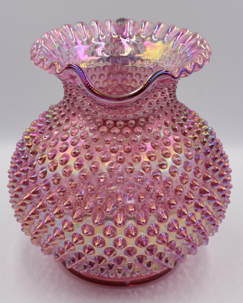 Vintage Fenton Hobnail Pink Opalescent Carnival Glass Art Crimped