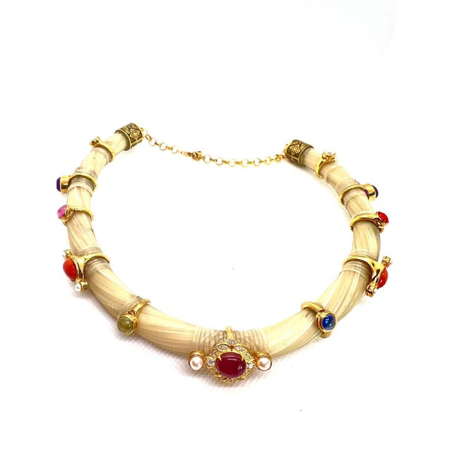 Canary Yellow Bochic “Capri” Ruby & Multi Color Sapphire Choker Set In 18K Gold & Silver For Sale - Image 8 of 9