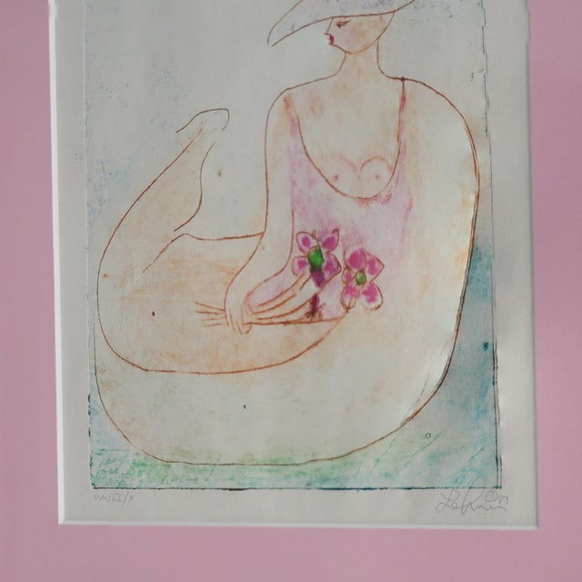 1980s 1983 Signed Avant-Garde Watercolor Pencil Nude Drawing Framed For Sale - Image 5 of 6