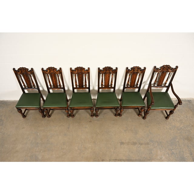 1920s Berkey & Gay Antique English Jacobean Carved Walnut Dining Chairs, Set of Six For Sale - Image 5 of 16