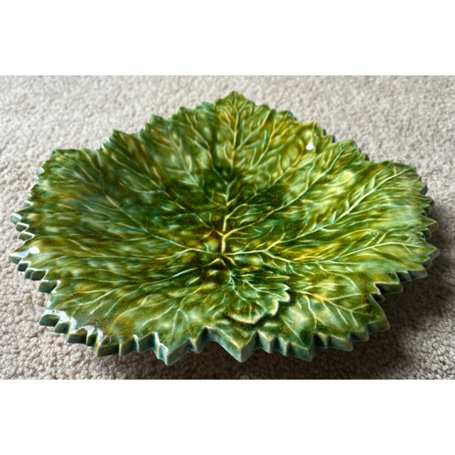 Green Vintage French Majolica Leaf Plate For Sale - Image 8 of 9