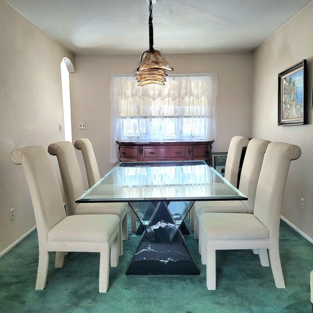 Gorgeous Dining Table, unique and dramatic Postmodern in the Style of Massimo Vignelli beveled 5/8" glass top structurally...