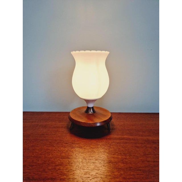 Wood Opaline Glass Tripoid Table Lamp, 1960s For Sale - Image 7 of 17
