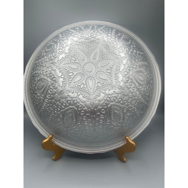 Large Ornate Silver and Gold Embossed Paisley Decorative Bowl For Sale - Image 6 of 7