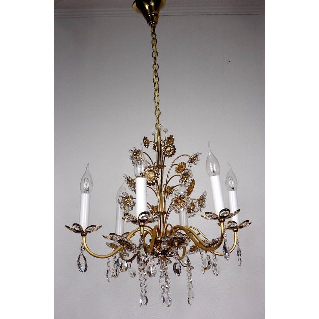 Brass & Lead Crystal Chandelier with Flowers from Palwa, 1970s For Sale - Image 15 of 15