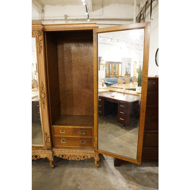 Antique French Rococo Revival Triple Wardrobe Armoire For Sale - Image 13 of 14
