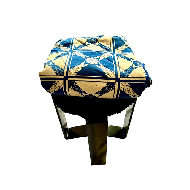 Folk Art Late 1800s Early 1900s Loom Woven Coverlet / Blue and White Geometric and Floral Design For Sale - Image 3 of 5