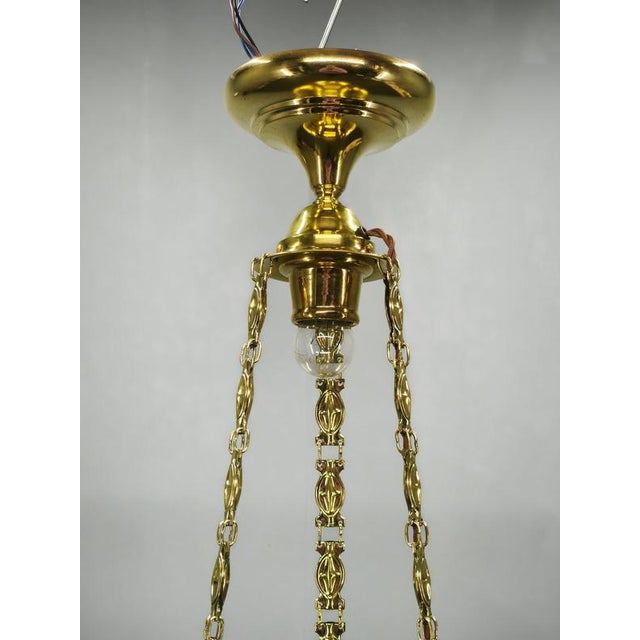 Art Nouveau Secession Pendant Light in Brass and Opaline Glass, Czechoslovakia, 1900s For Sale - Image 6 of 15
