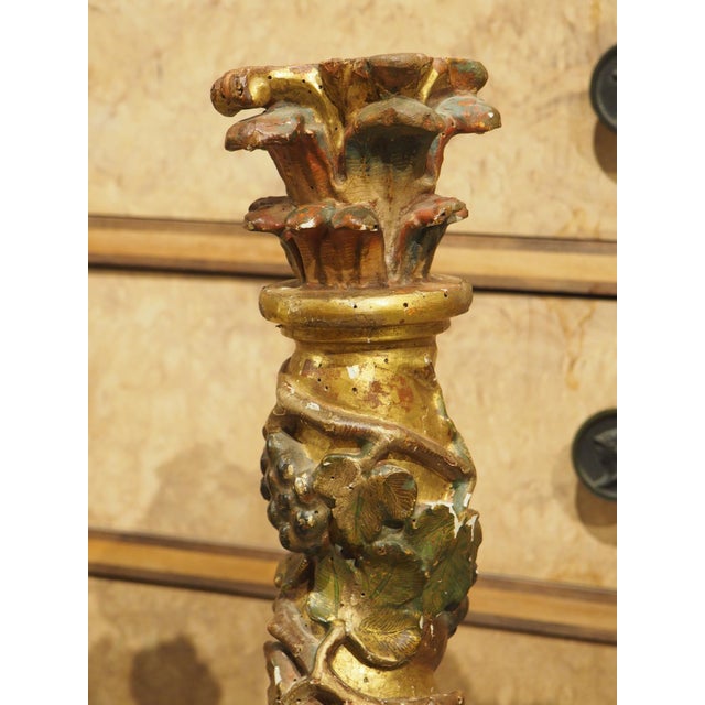Pair of 17th Century Italian Giltwood and Polychrome Grape Leaf Table Columns For Sale - Image 10 of 18