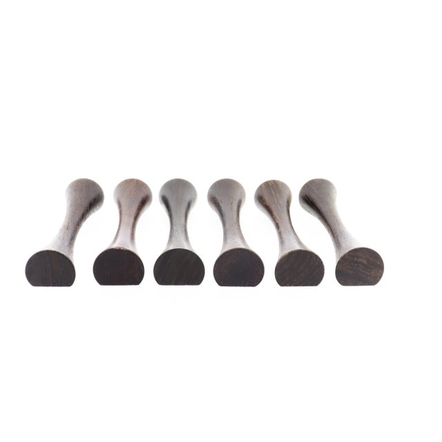 Brown Set of 6 Saap Danish Modern Rosewood Turned Wooden Knife Rest by Michael Bloch For Sale - Image 8 of 15