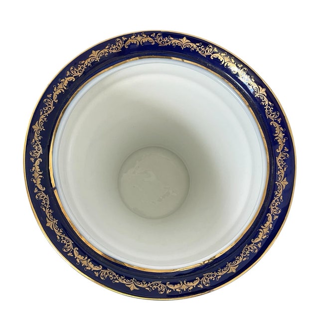 Blue Large Vintage Limoges France Cobalt Blue Gold Courting Couple Handpainted Urn For Sale - Image 8 of 11