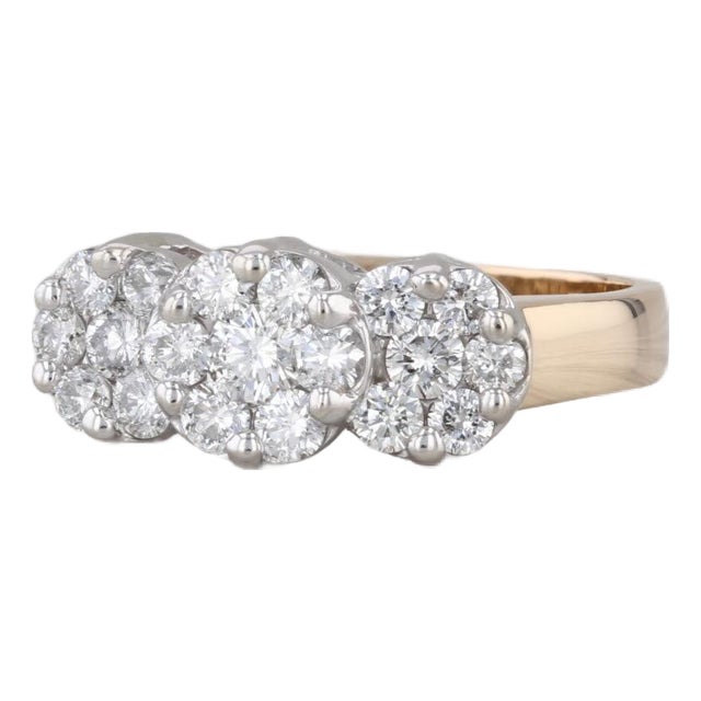 0.75ctw Diamond Flower Clusters Ring 14k Yellow White Gold Size 7.25 Engagement For Sale