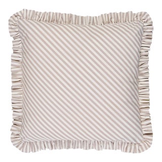 Schumacher Brigitte Stripe Pillow 14" in Taupe For Sale