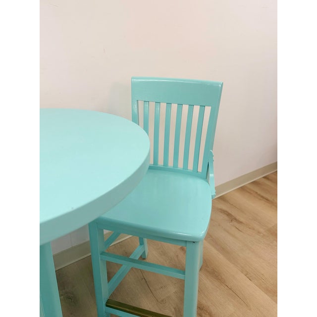 Vintage Bistro Set Turquoise Blue Counter Height Table Two Chairs Outdoor/Indoor For Sale - Image 12 of 16