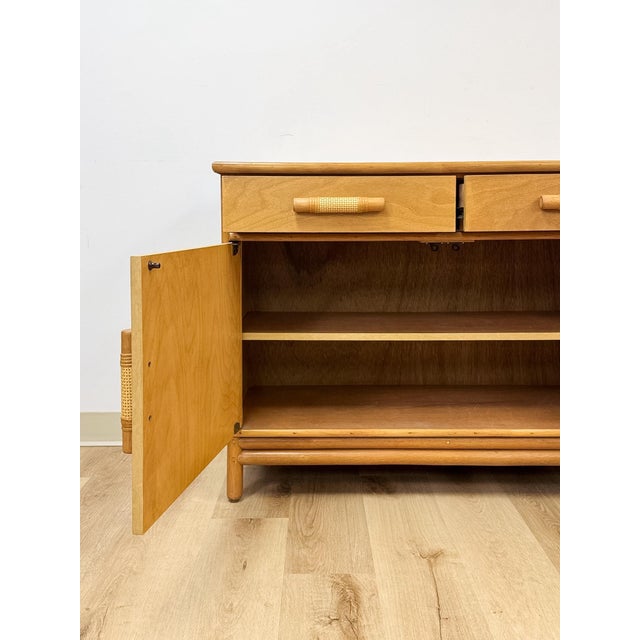 Vintage Coastal Wicker Rattan Blonde Buffet Natural Wood Two Drawer Cabinet For Sale - Image 10 of 18